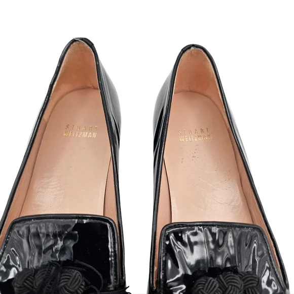 Stuart Weitzman Leather Square Toe Tassle Loafer Flats Black Size 8 - Picture 8 of 13